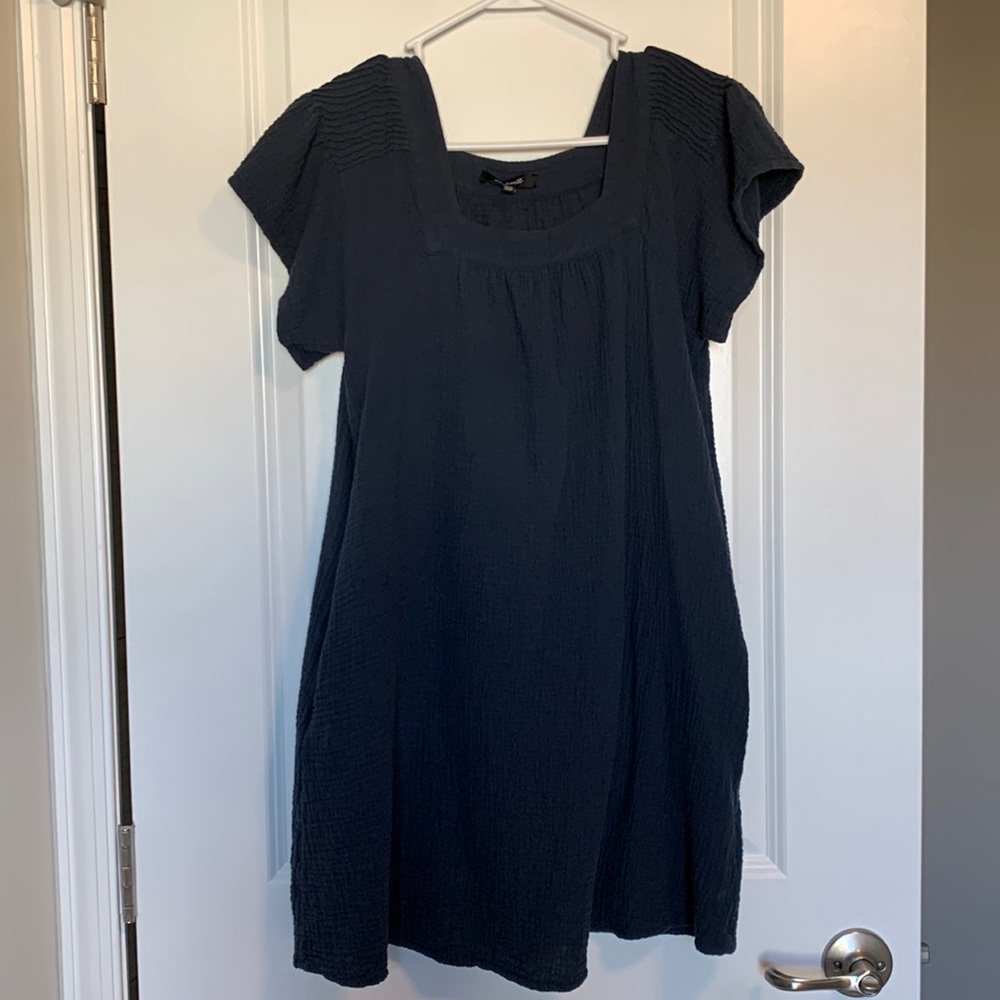 Madewell Navy Lightspun Butterfly Square-Neck Dress
